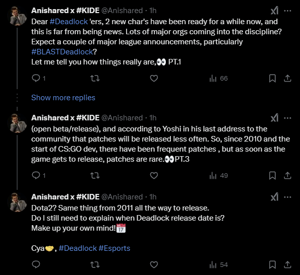 Твиттер аккаунт (X.com) Anishared x KIDE о скором выходе Deadlock от Valve